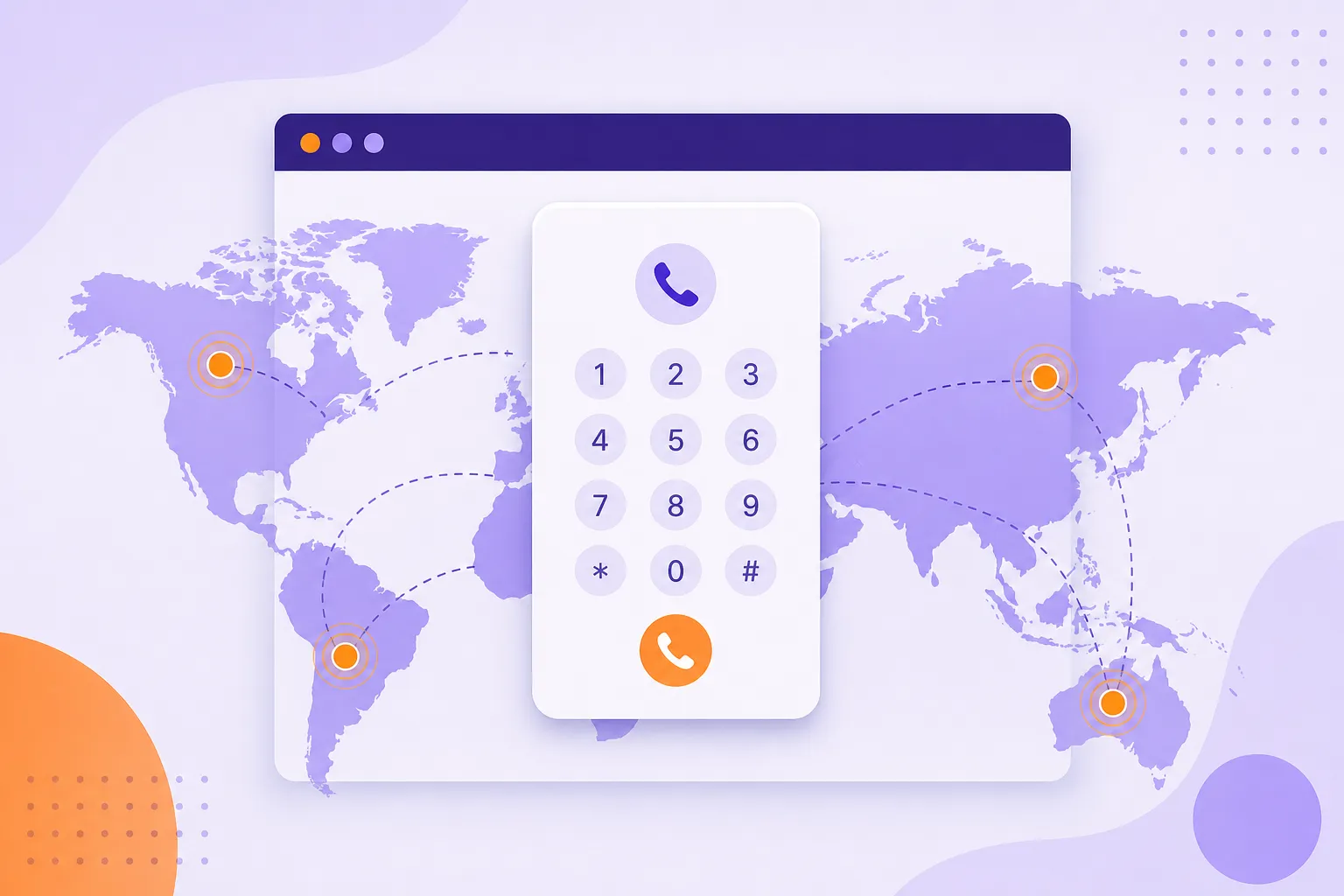 Browser-based VoIP dial pad connecting to destinations worldwide